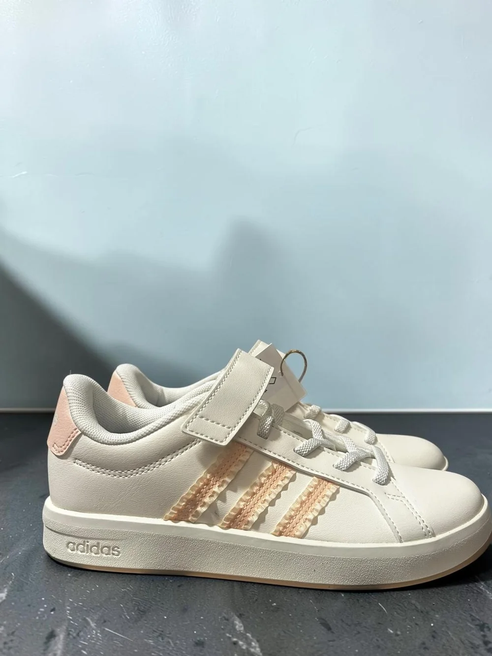 adidas Kids Cream Sneakers with Blush Accent Stripes